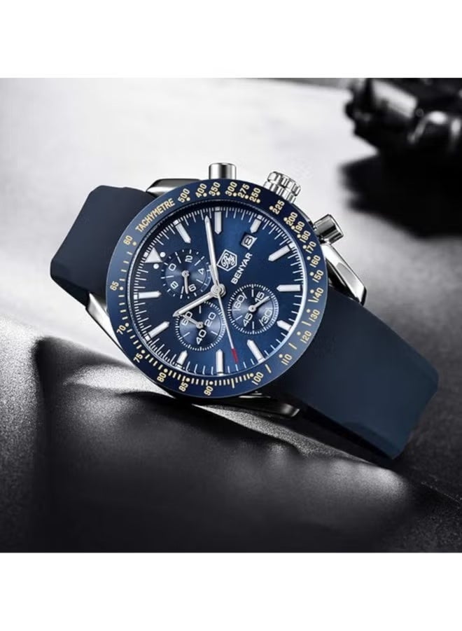 BENYAR Mens Watch Waterproof Chronograph Date Watch for Men Rubber Strap Quartz Movement Analog Watch Business Casual Gift for Men - Image 5